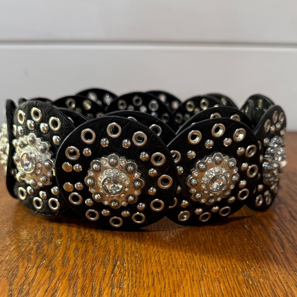 Nacona Concho Black Studded Belt with Silver Accents